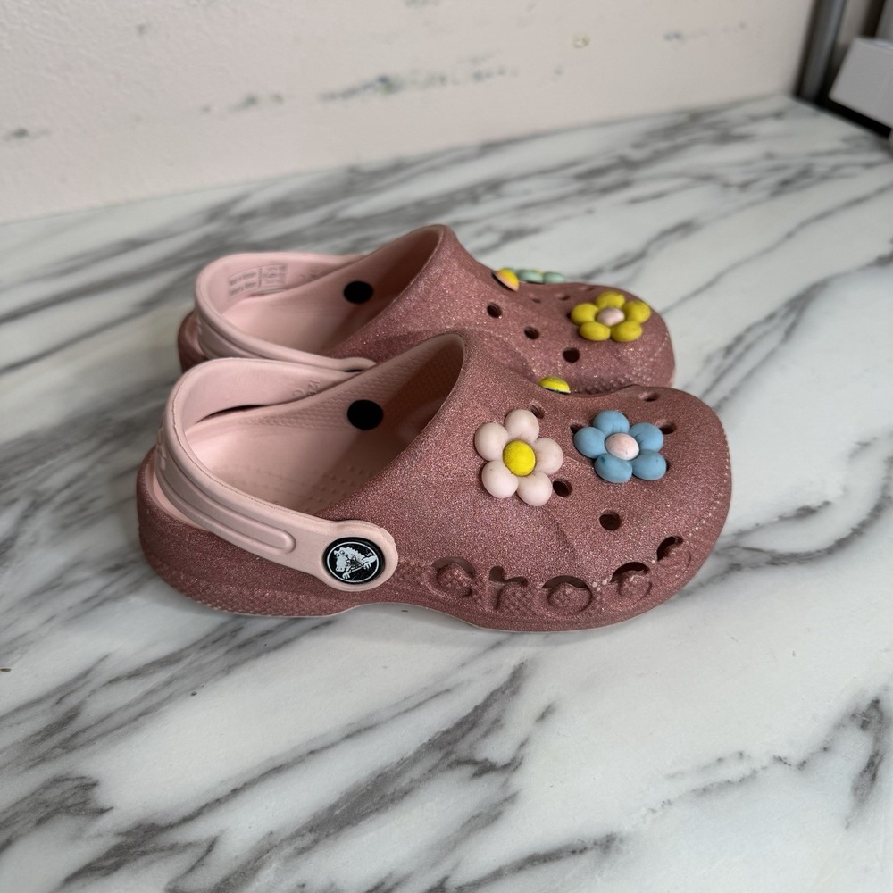 CROCS KIDS Pink Glitter Mauve CLOGS Little Girl Size C 10 Pink Slip On Shoes